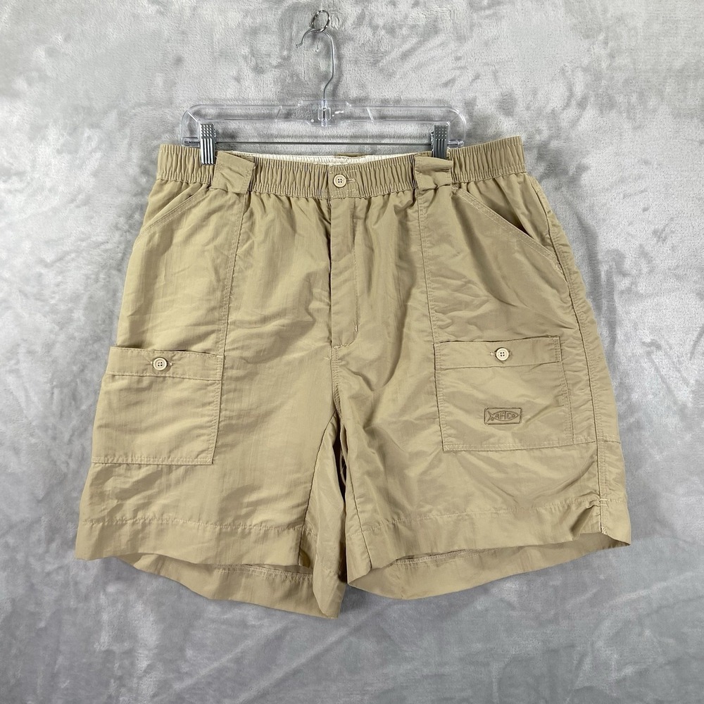 AFTCO Shorts Mens 40 Original Fishing 8" Inseam Cargo Pockets Nylon Outdoor Tan